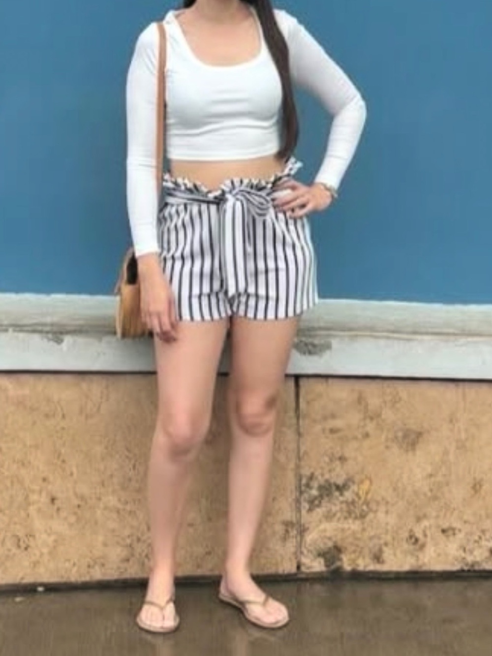 High-Waist Striped Paperbag Shorts in White and Black